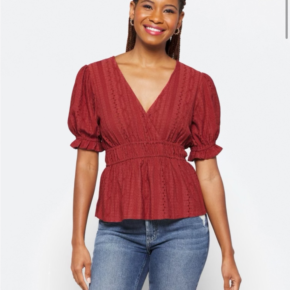 Elegant Red V-Neck Blouse